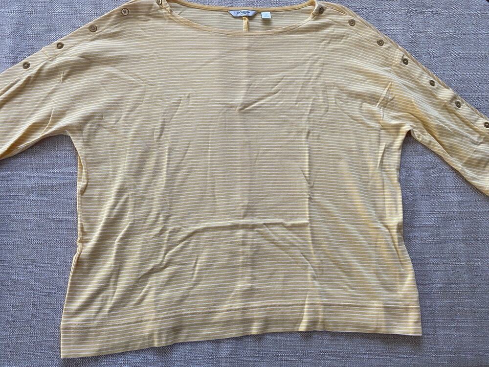 Liz Claiborne Yellow White Striped Boat Neck Top Blouse Size 2X
